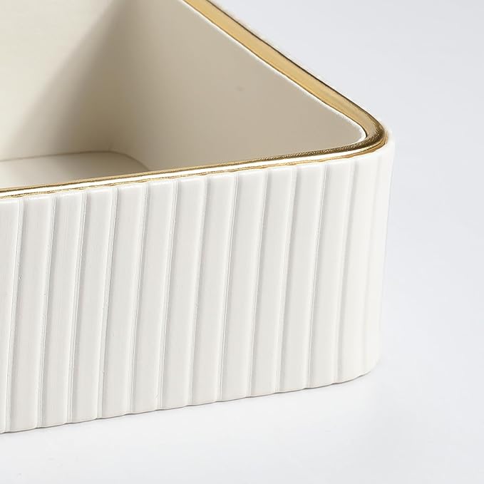 Desk Organizer Tray, PU Leather Valet Tray Nightstand Organizer Cologne Perfume Tray for Men Women, Decorative Vanity Tray Key Bowl Trinket Dish Bathroom Bedroom Accessories (Ivory)