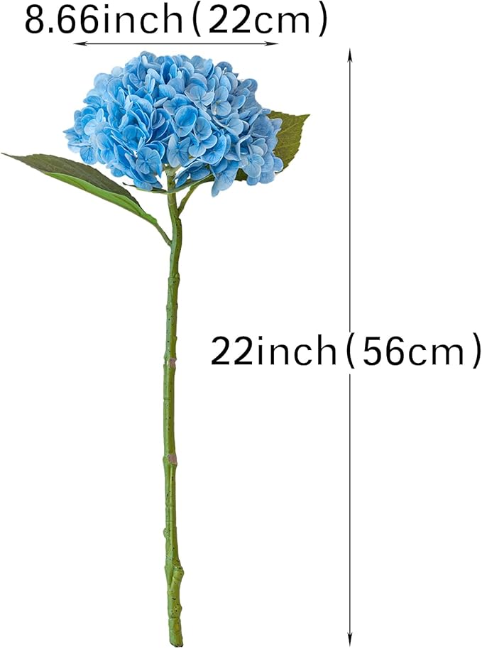 4PCS Artificial Flowers Large Hydrangeas Flowers Latex Bouquet for Wedding Bridal Office Home Party Decoration (2Pcs White+2Pcs Blue)