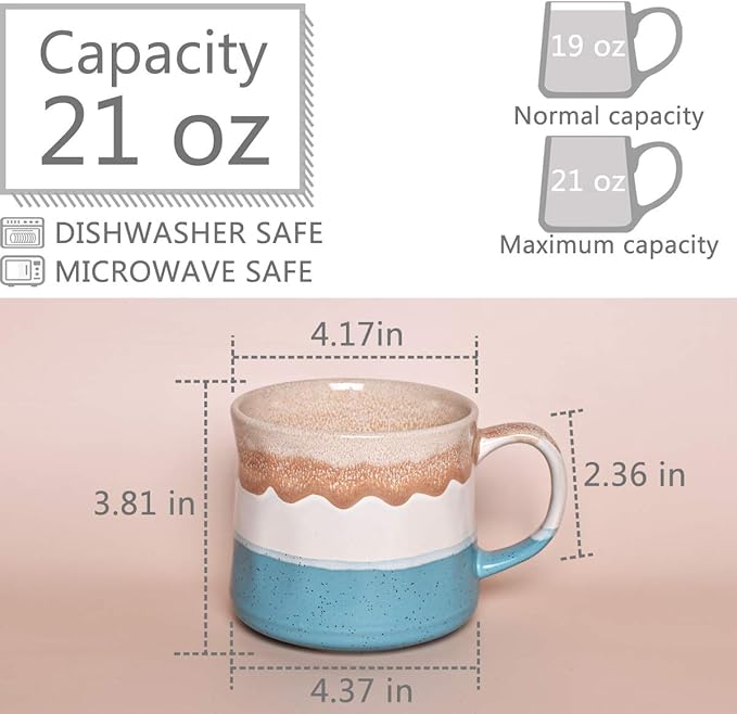 Bosmarlin Large Ceramic Coffee Mug, Big Tea Cup, 7 Colors to Choose, 21 Oz, Dishwasher and Microwave Safe, 1 PCS (Blue&White)