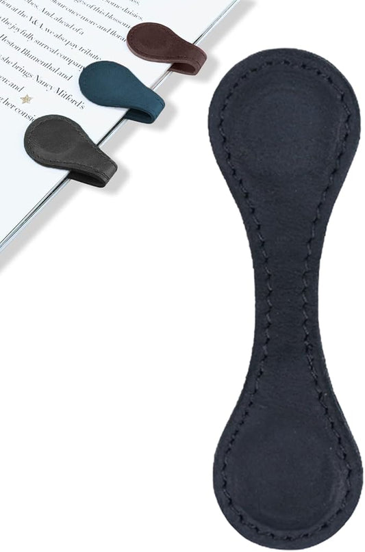1Pcs Magnetic Leather Bookmark - Vintage Faux Double-Sided Magnetic Bookmark Page Clip for Women & Men, Book Accessories Compact Book Lover Gift for Readers, Travel & Office (Black)
