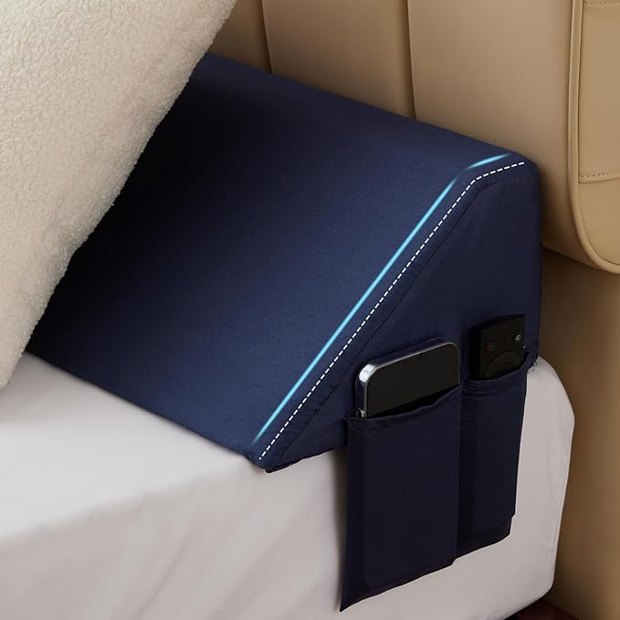 King Bed Wedge Pillow for Headboard, Foam Headboard Pillow, Bed Gap Filler, Mattress Wedge, Mattress Gap Filler King - Fill The Gap (0-7") Between Headboard and Mattress (Navy, 76"x10"x6")