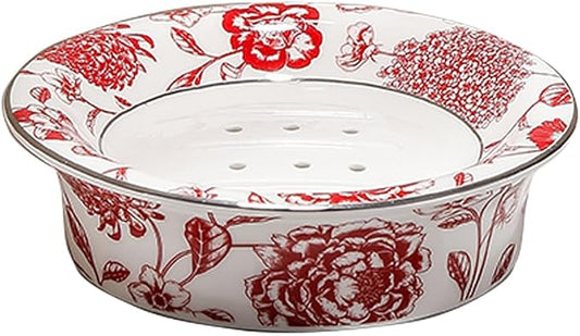 Floral Decorative Self Draining Soap Dish, Double-Layer Round Soap Tray, Vintage Ceramic Soap Dish (Style C)