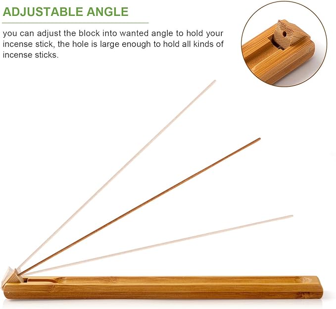 Bamboo Wood Incense Holder for Sticks with Adjustable Angle, Incense Burner with Ash Catcher, 9.8 Inches