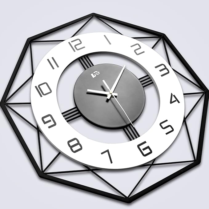 Modern Wall Clock for Living Room Decor Black Office Large Big Silent Frameless Decorative Bedroom Wall Watch for Kitchen Non Ticking Metal Indoor Wall Clock 14 Inch