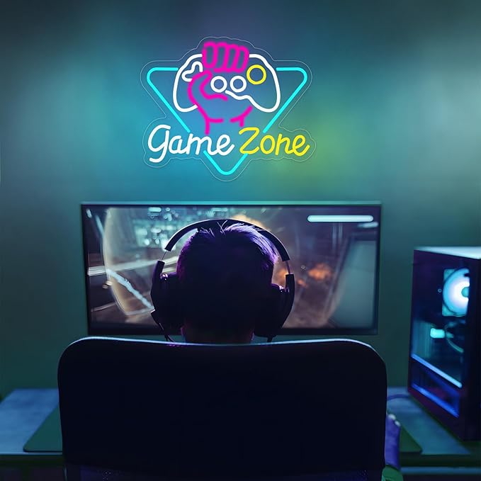 Game Zone Neon Sign Dimmable Gamer Neon Signs Gaming Led Signs for Game Room, USB Powered Colorful Neon Gaming Signs for Boys Room, Teen Room, Gifts for Gamer(15.3”x12.5”)