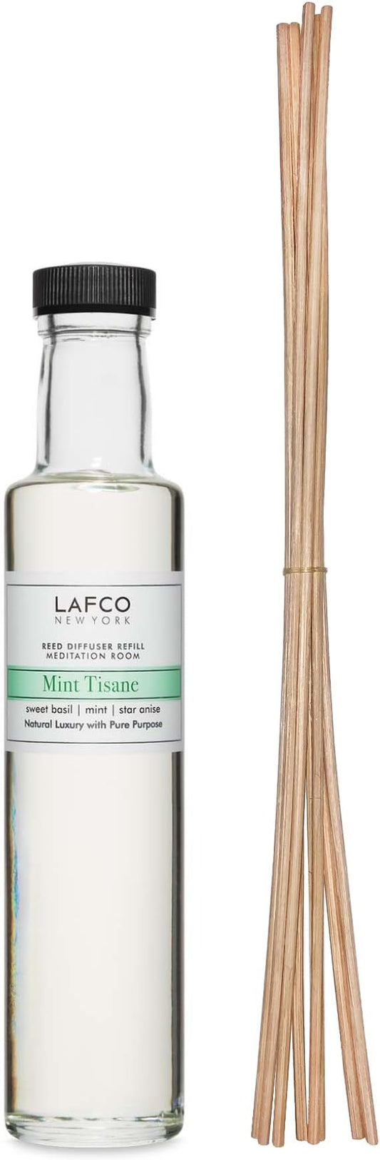 LAFCO New York Reed Diffuser Refill, Mint Tisane - 8.4 oz - Up to 6-Month Fragrance Life - Includes Natural Wood Reeds - Free of Dyes & Propellants - Made in The USA