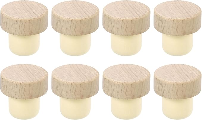 uxcell 8Pcs T-shaped Stoppers, 0.91inch Dia Cork Wine Stopper Reusable Wine Bottle Corks Sealing Plug for Wine Beer Beverage Bottle Crafts, Wood Color