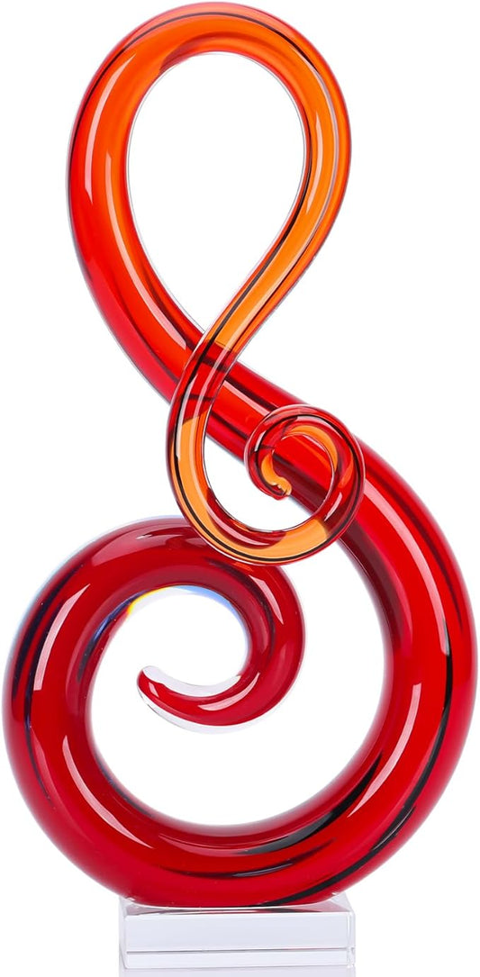 Murano Glass Sculpture - Large Red Hand Blown Glass Figurines, Modern Decor Crystals - Luxury Home Living Room Office Console Table Decor
