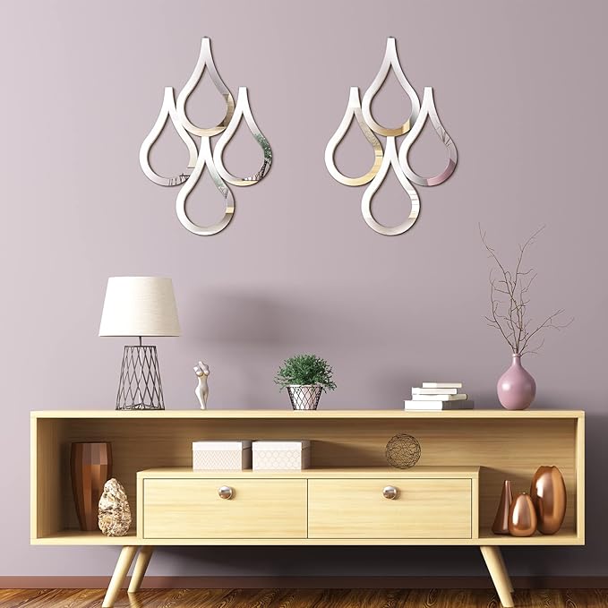 Weysat 2 Pieces Teardrop Wall Mirror Hanging Wall Mounted Decorative Accent Mirror for Home Living Room Bedroom Bathroom, 15.7 x 11 Inch(Silver)