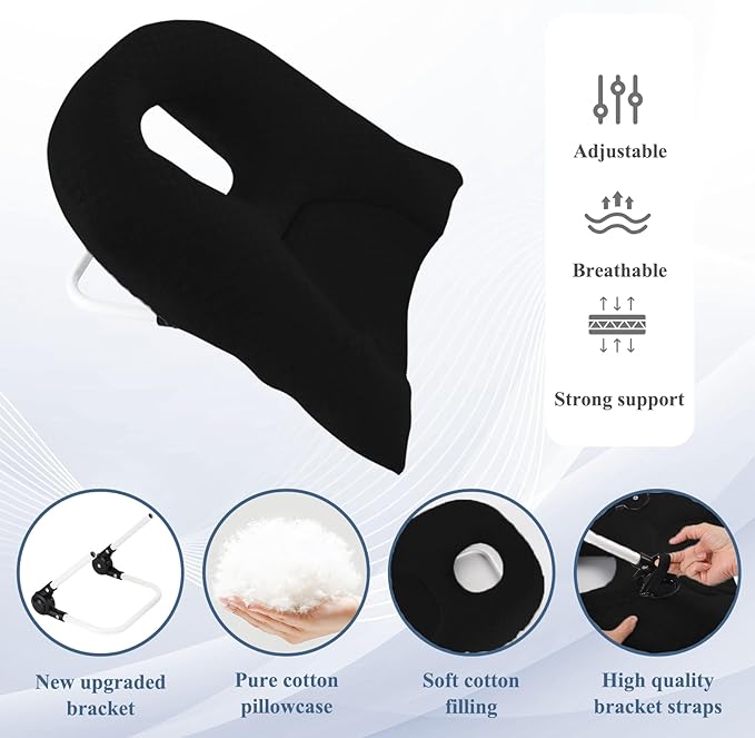 Newly Upgraded Face Down Pillow After Eye Surgery, Prone Pillow with Arm Hole for Face Down Sleeping, Retina and Vitrectomy Lying Pillow, Post Eye Surgery Recovery (Black)