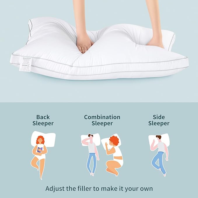 King Size Set of 2 - Adjustable Down Alternative Bed Pillows - Best Cooling Neck Pillow Good for Sleeping Back & Stomach Sleepers (King (Pack of 2))