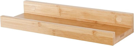 Natural Bamboo Floating Shelves Wall Mounted Rustic Wood Wall Shelves Wooden Wall Storage Organizer Home Decor Living Room Kitchen Bedroom (Natural,13.8 in)