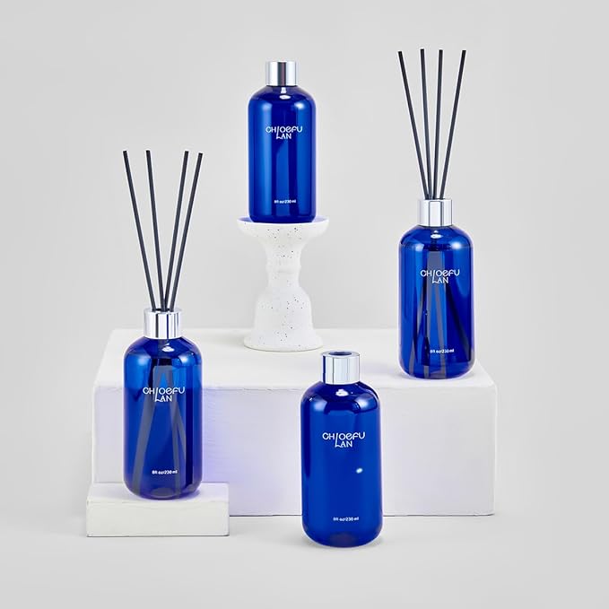 Chloefu Lan Citrus & Lemon Reéd Diffuser,8.1 oz Natural Essential Scented Oil with Diffuser Sticks, Orange Bathroom Decor, Office Air Freshener, Home Scent Diffuser