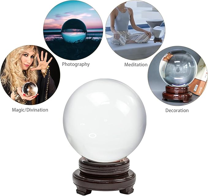 K9 Crystal Ball 150mm(6 inch) Clear Crystal Ball with Wooden Stand for Lense Ball Meditation Divination Healing Photography Decor Magic Healing Sphere Ball