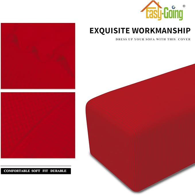 Easy-Going Stretch Ottoman Cover Folding Storage Stool Furniture Protector Soft Rectangle Slipcover with Elastic Bottom (Ottoman X-Large, Christmas Red)