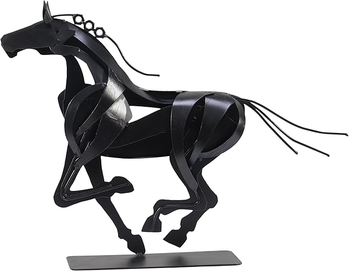 Horse Statue, Unique Metal Art Sculpture for Vintage Home Decor, Modern Decor, Gift for Horse Lovers (Black)