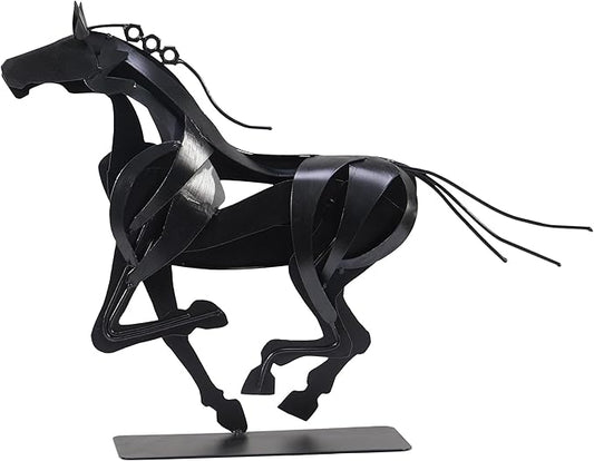 Horse Statue, Unique Metal Art Sculpture for Vintage Home Decor, Modern Decor, Gift for Horse Lovers (Black)