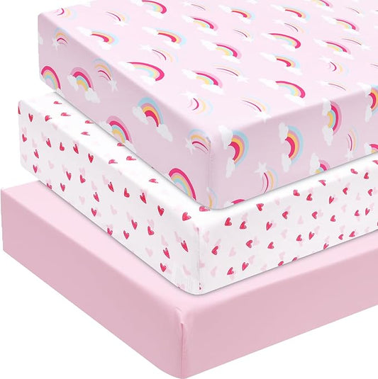 david's kids 3 Pack Fitted Crib Sheets, Ultra Soft Breathable Comfortable Baby Sheet Set for Boys Girls Neutral, 28x52 Inch Fits Standard Crib and Toddler Mattresses, Rainbow