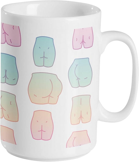 LookHUMAN Kawaii Butt Coffee Mug - Funny Coffee Mugs Adult Humor, Double-Sided Print Ceramic Coffee Cups as Kawaii Gifts, Dishwasher Safe Novelty Coffee Mugs for Women & Men, 15oz