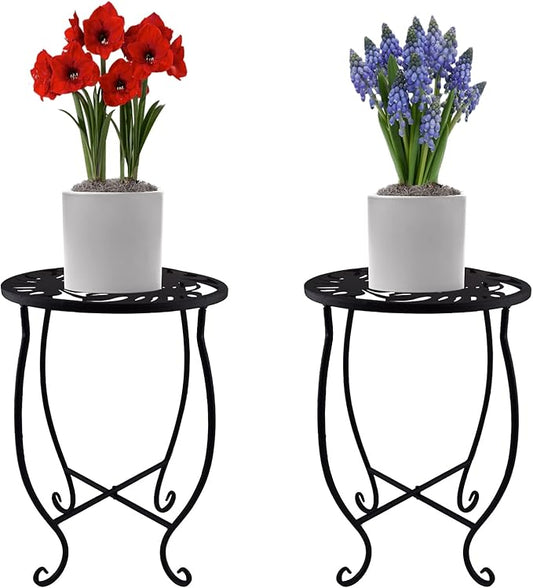 TLBTEK 2 pcs 10 inch Round Indoor Planter Stand,Metal Plant Stands Outdoor ,Modern Flower Pot Stand Holder Rack Display for Home,Kitchen,Patio,Garden, Corner, Balcony and Bedroom
