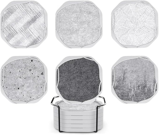 UMIRRO Absorbent Coasters for Drinks with Holder, Silicone Cup Coaster with Felt Insert for Coffee Table Decor, Small Unique Birthday Gift Ideas for Men, Dad, Him, Women Mom, Her, 4", Grey, Set of 6