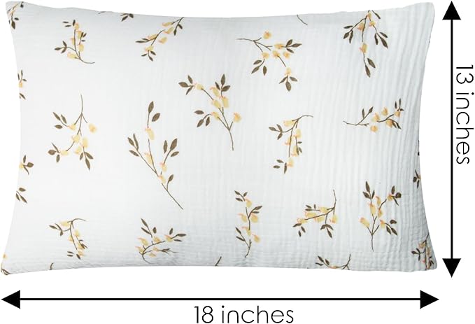 Organic Cotton Muslin Mini Pillowcases with Envelope Design,2 Pack Ultra Breathable Kids Toddler Pillowcases for Boys and Girls- 13 x 18 inches (Floret)
