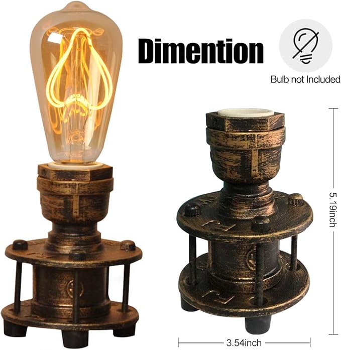 Industrial Table Lamp Base for Bedroom, Small Bedside Desk Lamps Vintage Rustic Farmhouse Mini Lamp Gold Metal Bronze Lights for Nightstand, Reading Room (No E26 Edison Bulb)