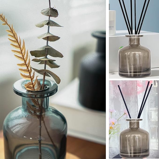 150ml/5oz Empty Glass Diffuser Bottle Diffuser Jars Aromatherapy Storage Container Fragrance Accessories Use for DIY Replacement Reed Diffuser Sets (Grey)