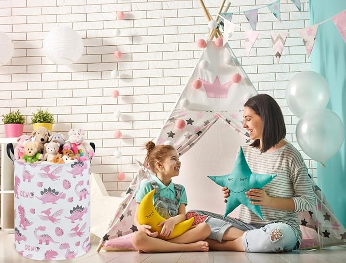 Pink Dinosaur Hamper,Kids Laundry Basket,Pink Storage Baskets for Boys and Girls Room Decor,Dinosaur Basket,Toy Organizer,Gift Hamper(Pink Dinosaur)