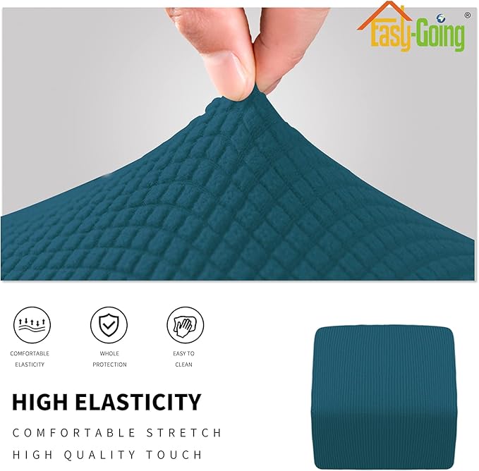 Easy-Going Stretch Square Ottoman Cover Folding Storage Stool Furniture Protector Soft Rectangle Slipcover with Elastic Bottom (15x15x15inch, Peacock Blue), X-Small