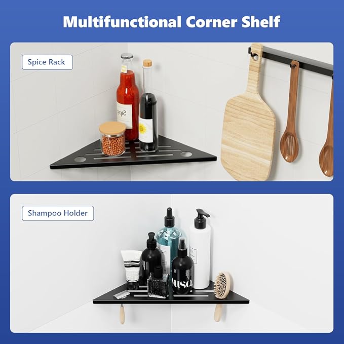 Corner Shower Shelf, SUS304 Shower Shelves, Slot Design Recessed Corner Shelf Bathroom for Tiled Wall, Matte Black No Drilling (1 Pack)