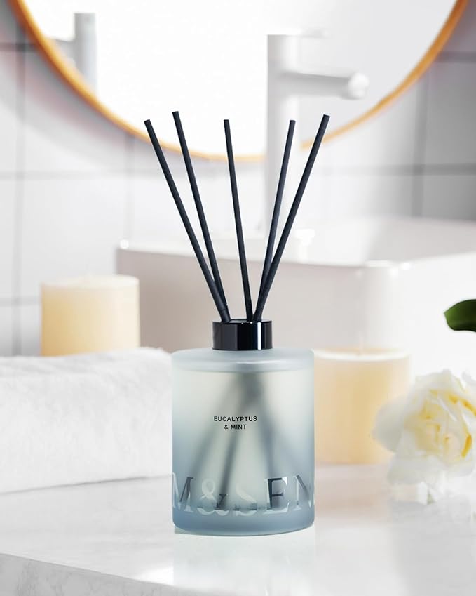 M&SENSE Eucalyptus Mint Reed Diffuser Set - 16.9 fl oz Long-Lasting Fragrance, Non-Toxic Scent Diffuser with Natural Oil Sticks | Housewarming Diffuser Gift for Mothers Day, Bathroom & Home Decor