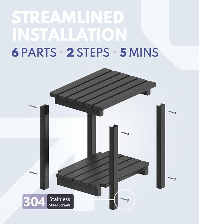 PASAMIC 2-Tier Adirondack Square Side Table, 17" HDPE Outdoor Side Tables, Weather Resistant End Table for Patio, Backyard, Pool, Indoor Companion, Beach, Easy Maintenance (Black)