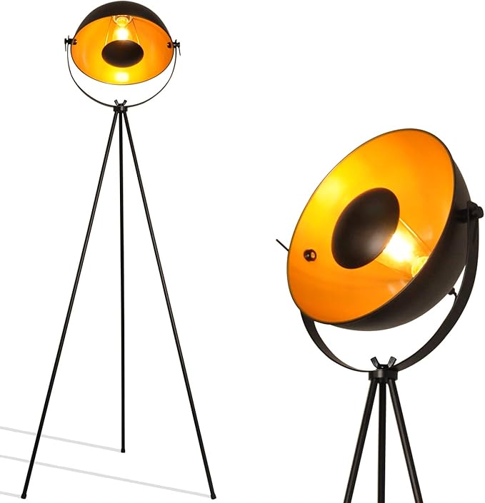 Modern Industrial Tripod LED Satellite Floor Table Lamp - Vintage Adjustable Reading Standing Desk Light Deco - Movie Media Nautical Elegant Design Lighting for Living Room Bedroom(Black,E26 Base)