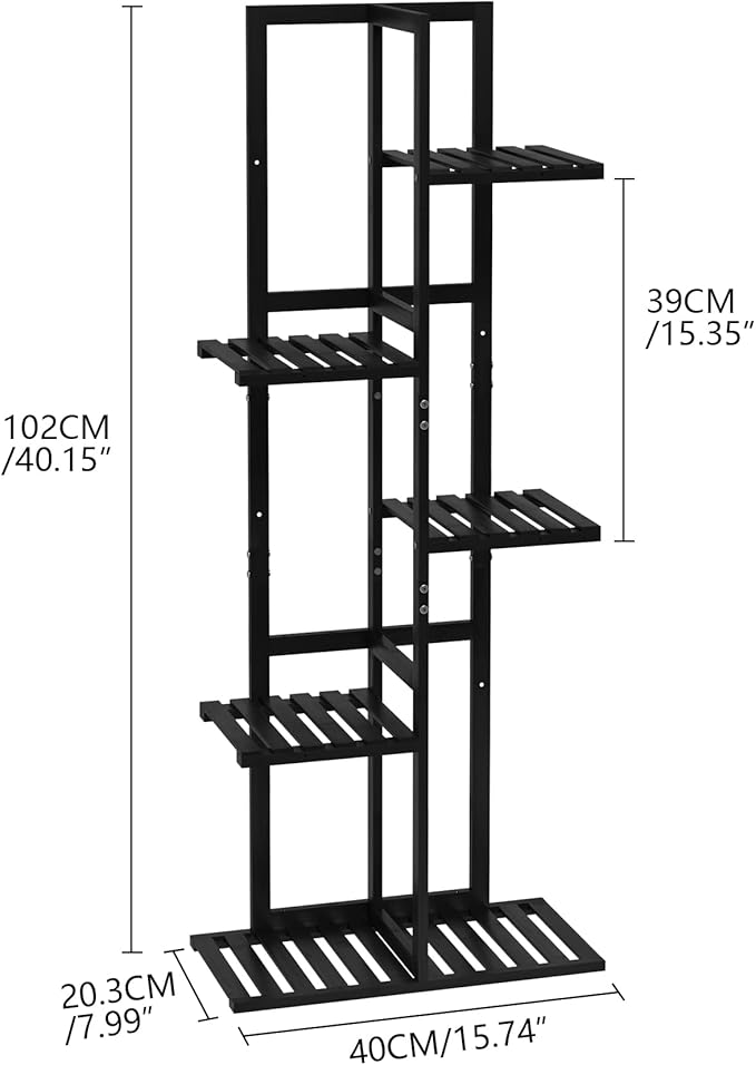 Laiensia 5 Tier Bamboo Plant Stand Rack 6 Potted Multiple Flower Pot Holder Shelf, Indoor&Outdoor Planter Display Shelves for Patio Garden, Living Room, Corner Balcony and Bedroom,Black
