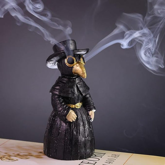Plague Doctor Incense Burner, Plague Doctor Cone Burner Eyes Will Smoke, Ornament Handmade Craftwork Yoga Room, Desktop Resin Ornament for Home Decoration, Effective Stress & Anxiety Relief.