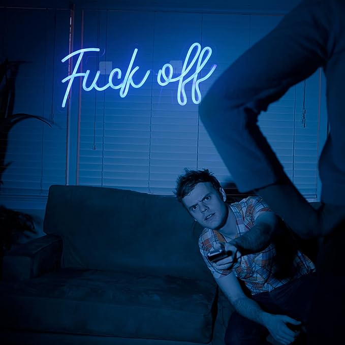 Neon Sign Fuck Off Blue Neon Lights for Wall Decor USB/Switch Operated Real Neon Wall Signs for Bedroom, Art Decorative Letter for Game Room,Bar Office Party Holiday Christmas，Aesthetic Décor for Living Room