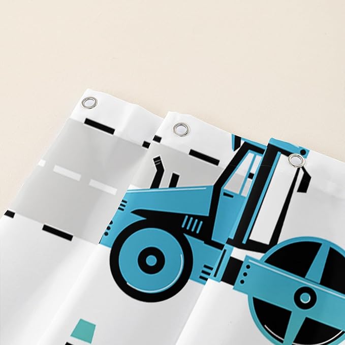 AILONEN Cartoon Kids Truck Shower Curtain,Waterproof Durable,Blue Forklift Truck Excavator Bath Curtain for Boys Girls,Construction Themed Bathroom Decor with 12 Plastic Hooks, 48" W x 72" H