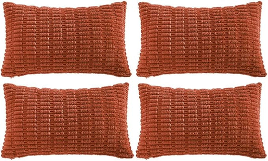Fancy Homi 4 Packs Boho Burnt Orange Fall Decorative Throw Pillow Covers 12x24 Inch for Couch Bed Sofa, Rustic Modern Farmhouse Home Decor, Soft Plush Corduroy Cute Square Cushion Case 30x60 cm