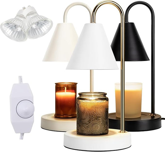 Candle Warmer Lamp,Electric Candle Warmer with Dimmable Light,Scented Wax Melter,No Smoke,Compatible with Various Jar,with 2 Light Bulbs,Home Decor-White