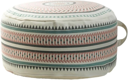 MOCOFO Round Geometric Pattern Pouf Cover with Zipper 18"x18"x8" Storage Canvas Ottoman Seat Footrest for Living Room Bedroom Kids Room Pastel Home Decor