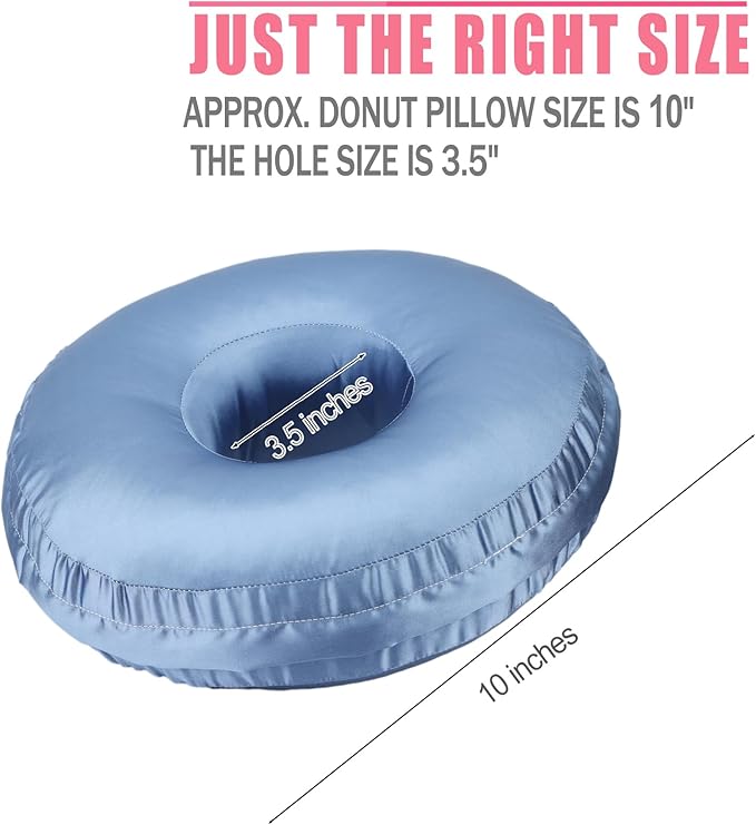 Satin Ear Piercing Pillow Removable Cover Luxury Cnh Pillow with Ear Holes for Ear Pain Side Sleepers Washable Large Donut Pillows Head Neck Support HazeBlue