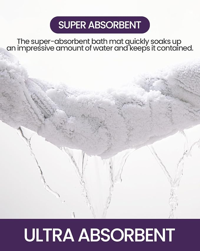 DEXI Bathroom Rug 24x43, Non Slip Washable Bath Mat for Shower Floor, Absorbent Soft Bathmat with Rubber Backing, Plush Fluffy Microfiber Floral Retro Carpet, White