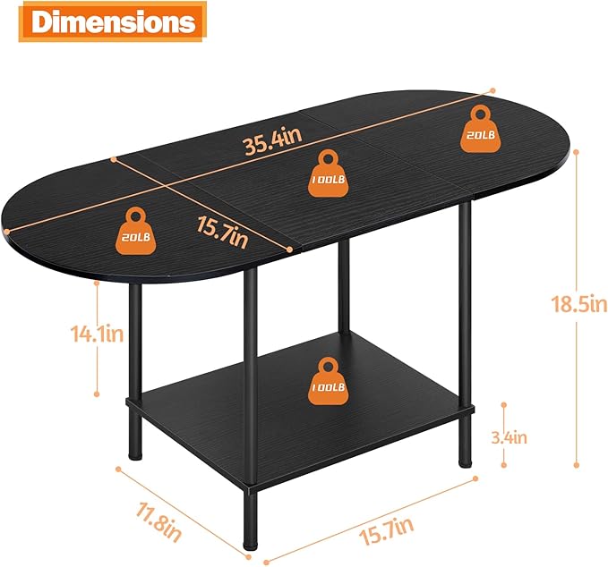 Coffee Tables for Living Room,2-Tier Small Coffee Table Industrial Modern Black Coffee Table with Storage Shelf and Wood Tabletop for Small Space,Home Office