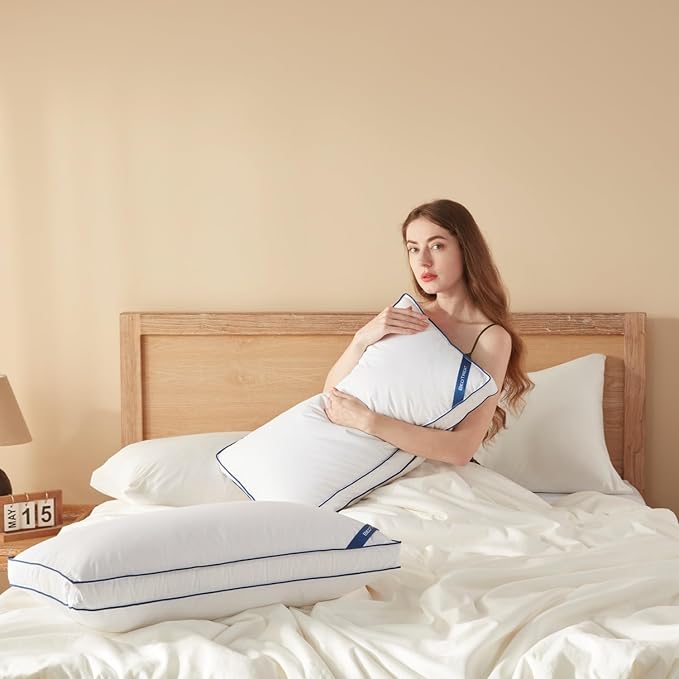 BedTreat White Goose Feather and Down Pillows King Size Set of 2,Luxury Hotel Collection Feather Pillows,Goose Feather & Down Filling,100% Organic Cotton Cover,Firm,Soft for Sleeping,Cooling(18X36)…