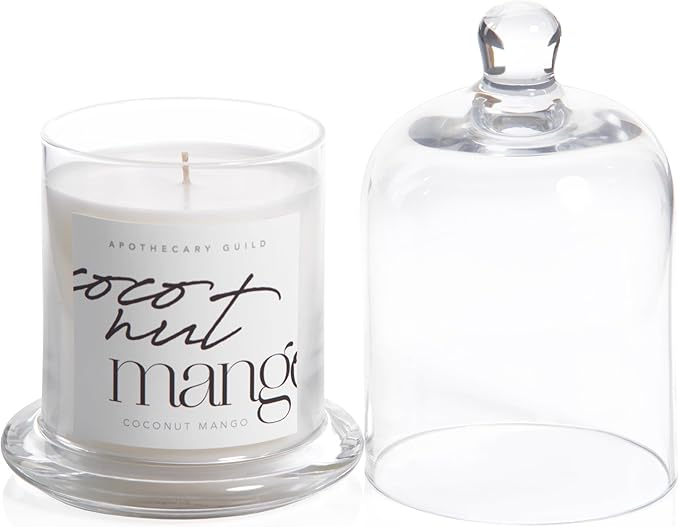 Zodax Apothecary Guild Scented Jar Candle with Glass Cloche, 10.19 oz - Coconut Mango