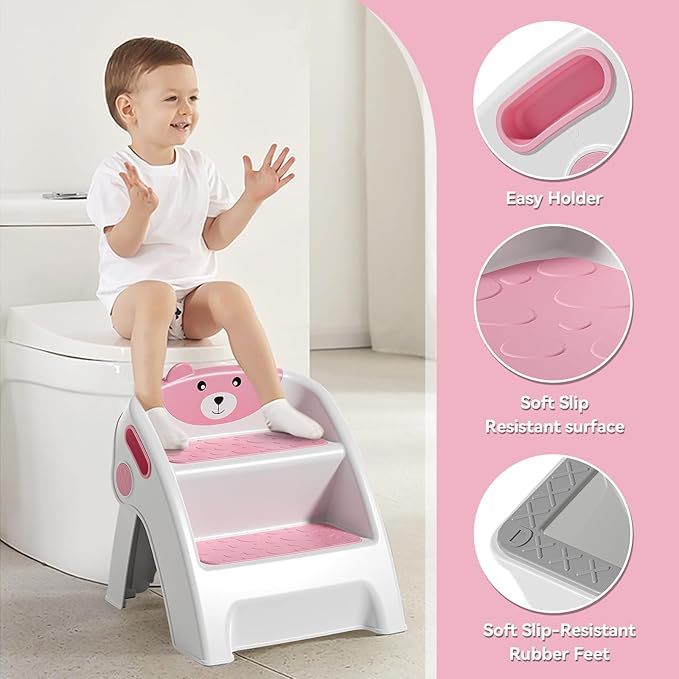 Toddler Step Stool for Bathroom Sink and Potty Training Durable Anti-Slip,Anti-Tip A-Frame,10-Second Assembly, 2-Step Potty Stool with Wide Steps,CPC Certified for Safe and Kids Easy Hand Washing