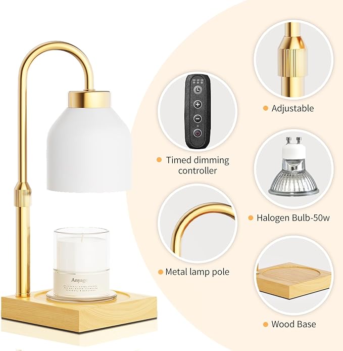 Candle Warmer Lamp, Electric Candle Lamp Warmer, House Warming Gifts New Home Bedroom Decor, Dimmable Wax Melt Warmer for Scented Wax with 2 Bulbs, for Mom(Ivory White)