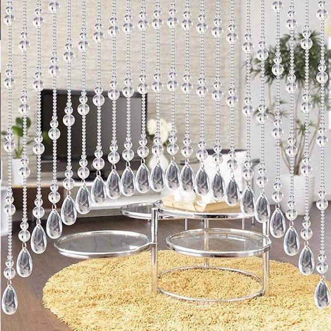Hanging Glass Door Beads Beaded Curtains Valance Self-Adhesive for Doorways Crystals Stran Arched Windows, Clear Crystal Room Bead Partition Curtain Door Frame Beads for Doorways Closets 1