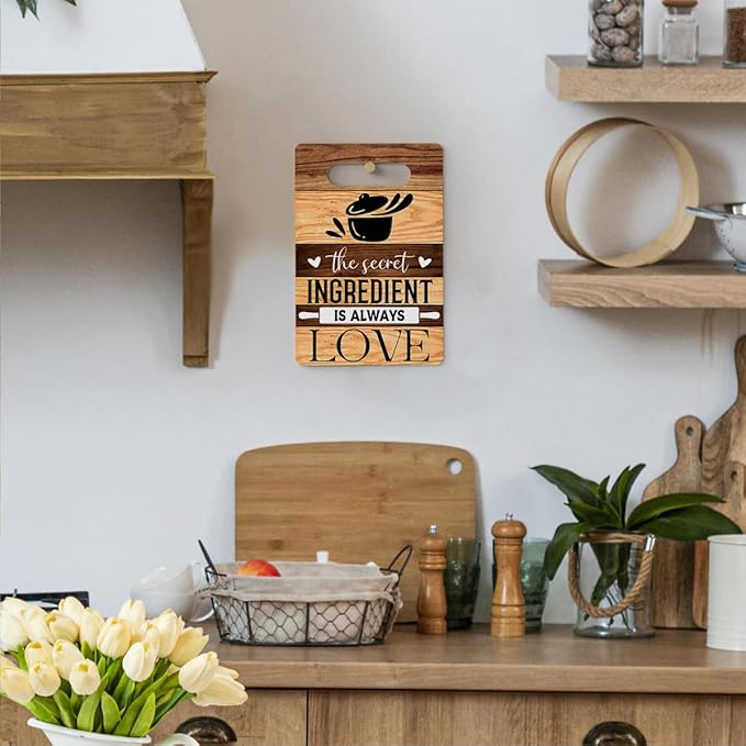 Farmhouse Kitchen Decor, Kitchen Signs Wall Decor, KKitchen Decorations, Kitchen Door Wall Hanging Decor, The Secret Ingredients Is Always Love Wood Sign 8 x 12 Inch
